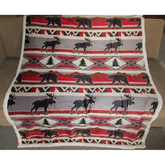 Unbranded Other - New Moose Bears Sherpa Gift Fleece Throw Blanket Southwest Rustic Mountain Decor